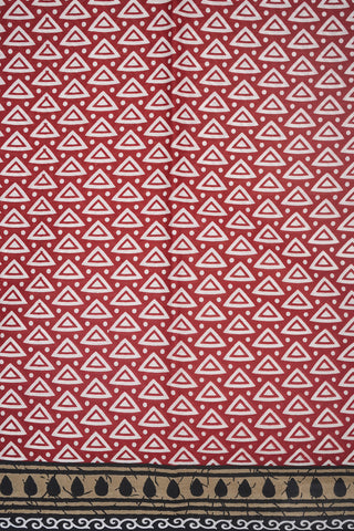 Allover Triangle Pattern Ruby Red And Off White Ahmedabad Cotton Saree