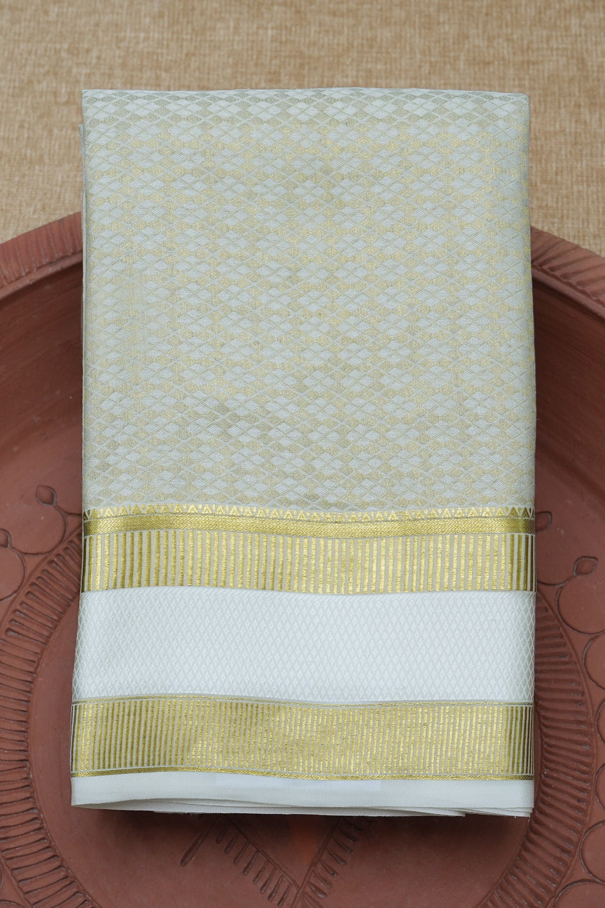 Allover Zari And Threadwork Design White Mysore Silk Saree