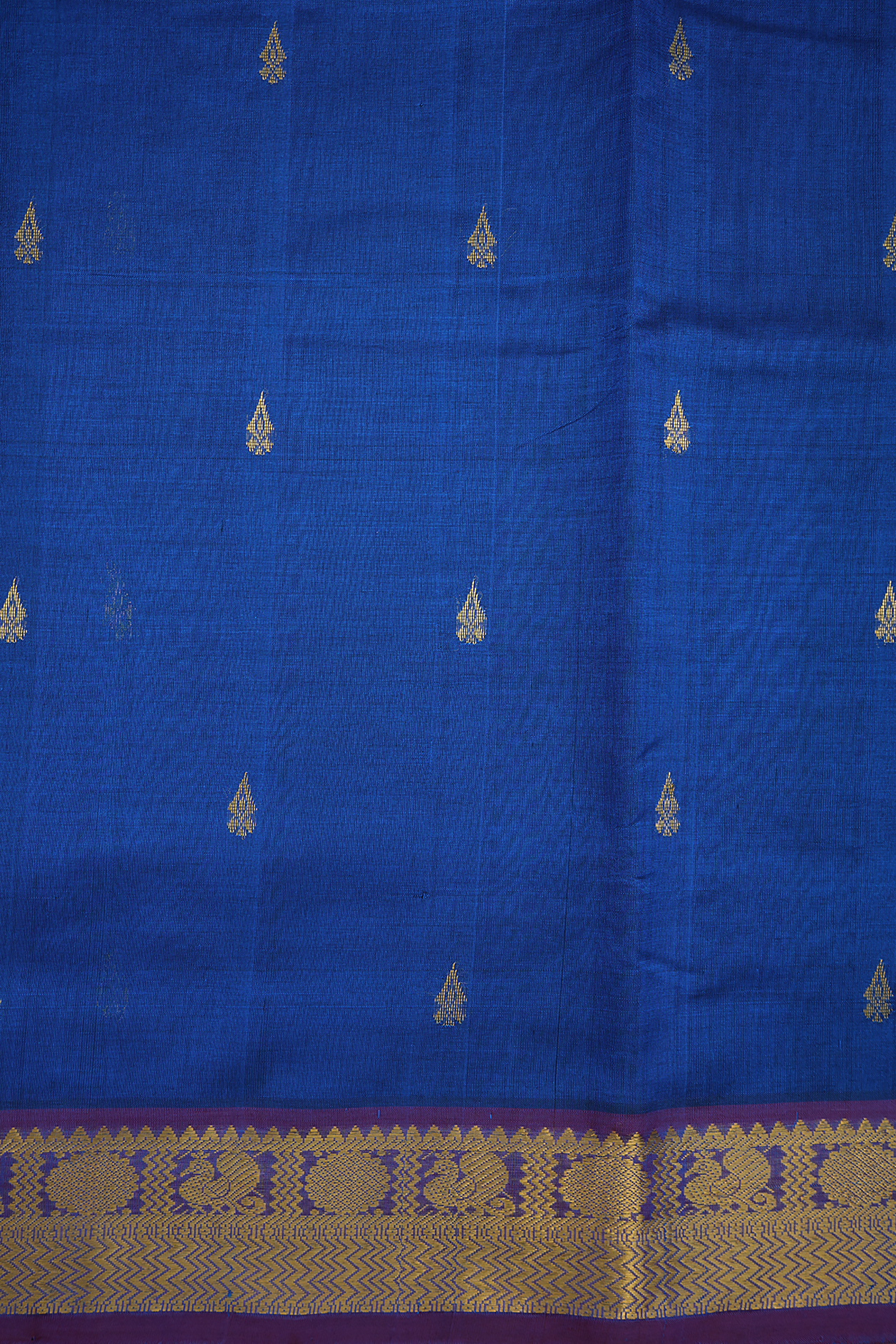 Allover Zari Buttas Indigo Blue Traditional Silk Cotton Saree