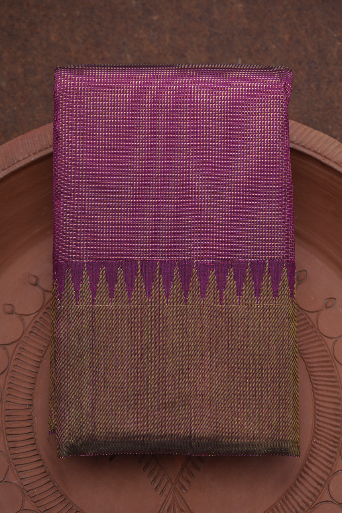 Zari Checked Berry Purple Kanchipuram Silk Saree