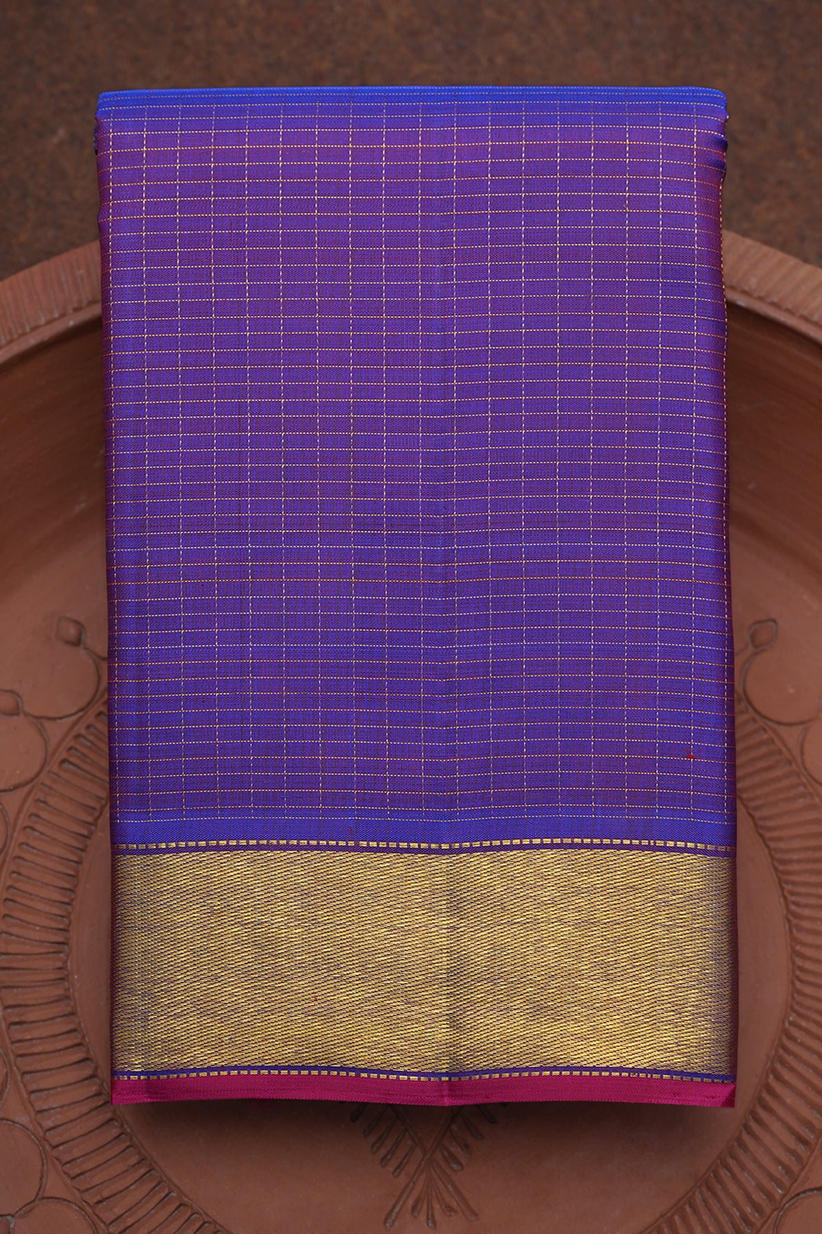 Zari Checked Purple Kanchipuram Silk Saree