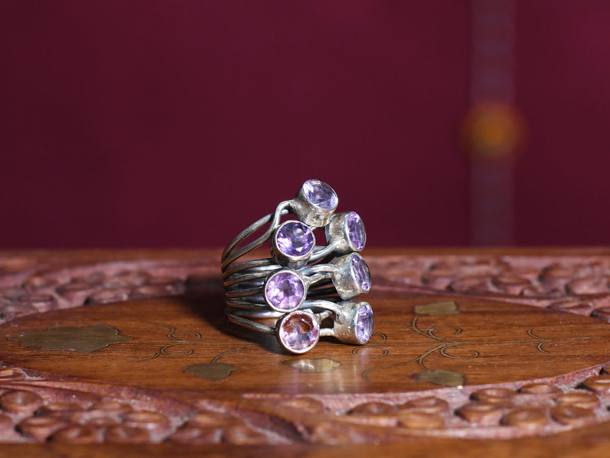 Amethyst Stones Pure Silver Ring