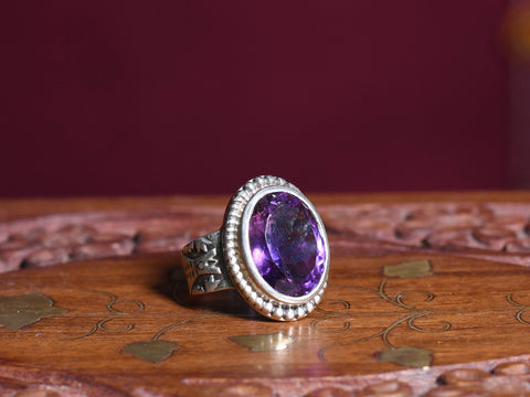 Amethyst Stone Pure Silver Ring