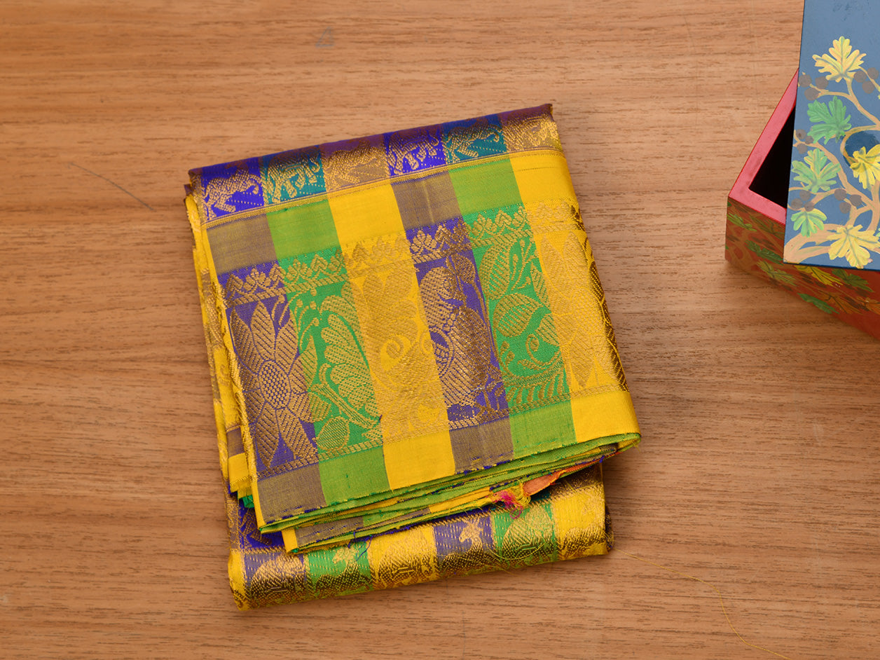 Animal Motif With Multicolor Kanchipuram Silk Pavada Sattai Material