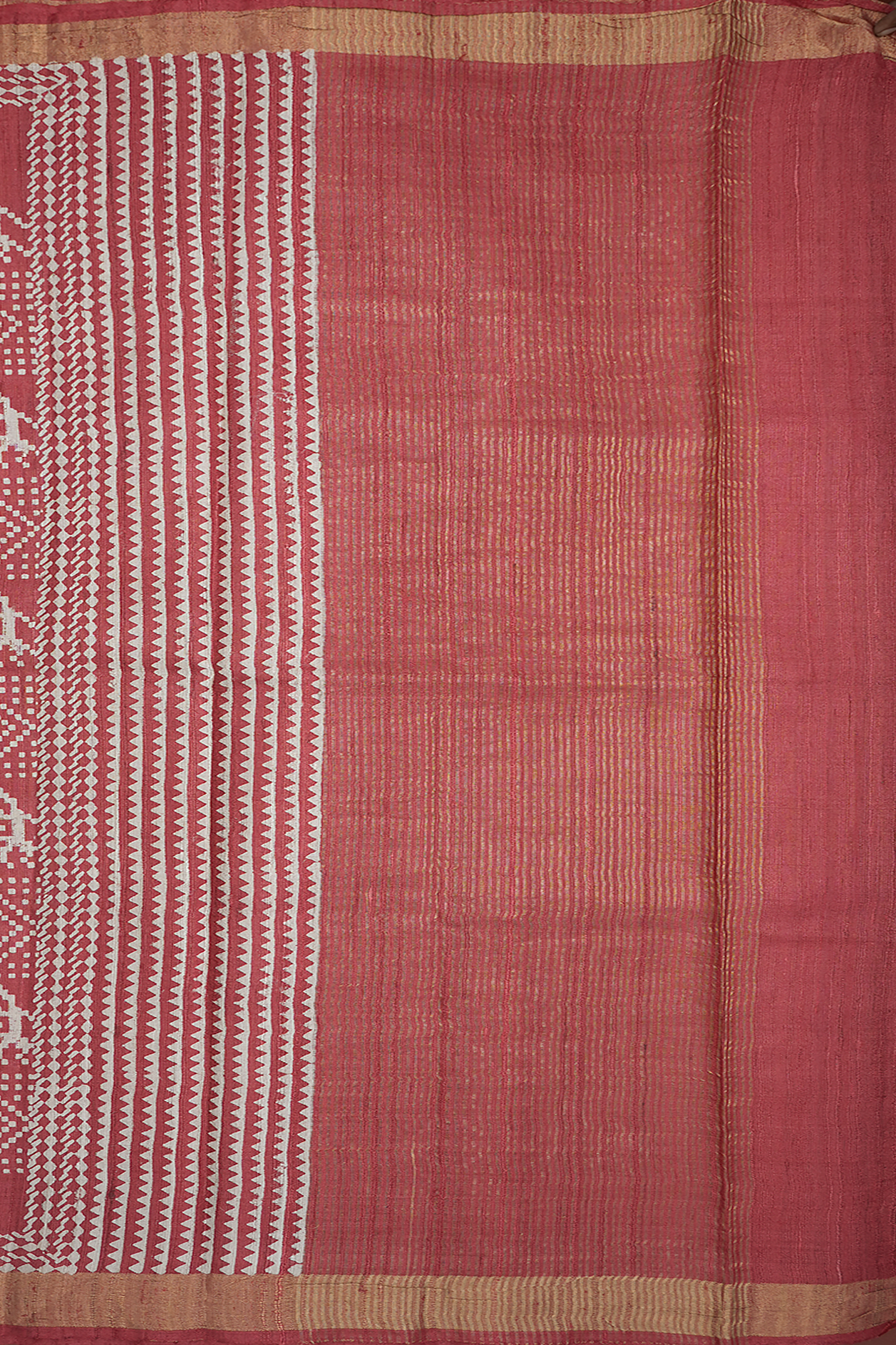 Animal Diamond Printed Dusty Red Tussar Silk Saree