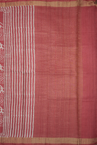 Animal Diamond Printed Dusty Red Tussar Silk Saree