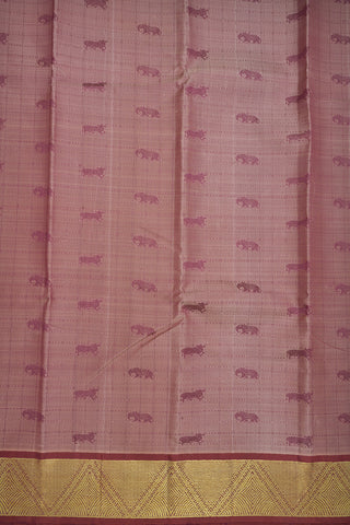 Animal Threadwork Motifs Rose Beige Kanchipuram Silk Saree