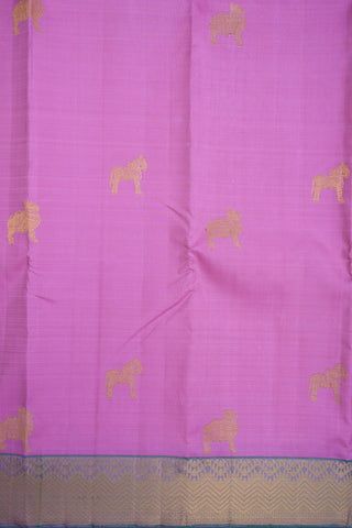 Animal Zari Motifs Lotus Pink Kanchipuram Silk Saree