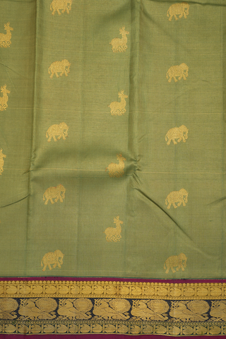 Animal Zari Motifs Moss Green Kanchipuram Silk Saree