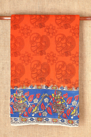 Annam Design Orange Kalamkari Printed Cotton Saree