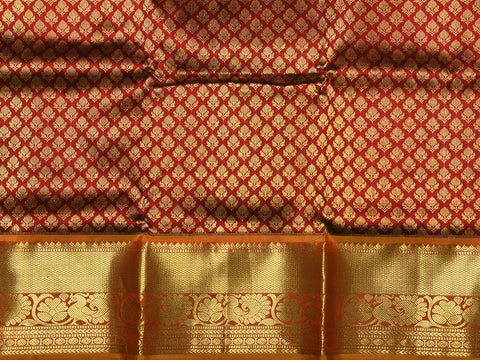 Annam Korvai Border With Bindi Buttis Maroon Kanchipuram Silk Unstitched Pavadai Sattai Material