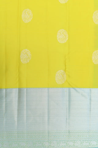 Annam Buttas With Big Silver Zari Border Lemon Yellow Kanchipuram Silk Saree