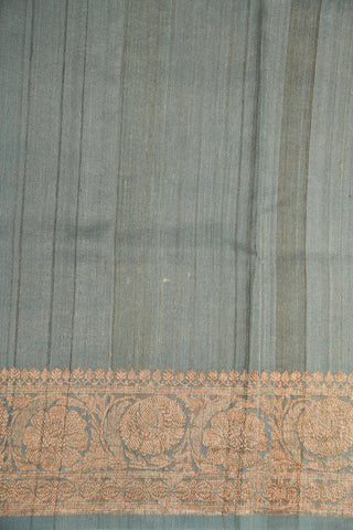 Antique Zari Border With Botanical Digital Printed Grey Tussar Silk Saree