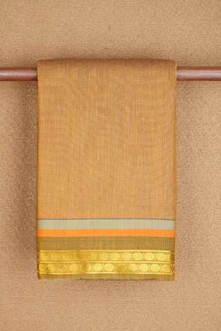 Gold Zari Chakaram Border With Plain Yellowish Beige Apoorva Semi Silk Saree