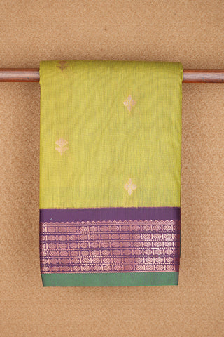 Chakaram Zari Border With Panner Sombu Motifs Pear Green Apoorva Semi Silk Saree