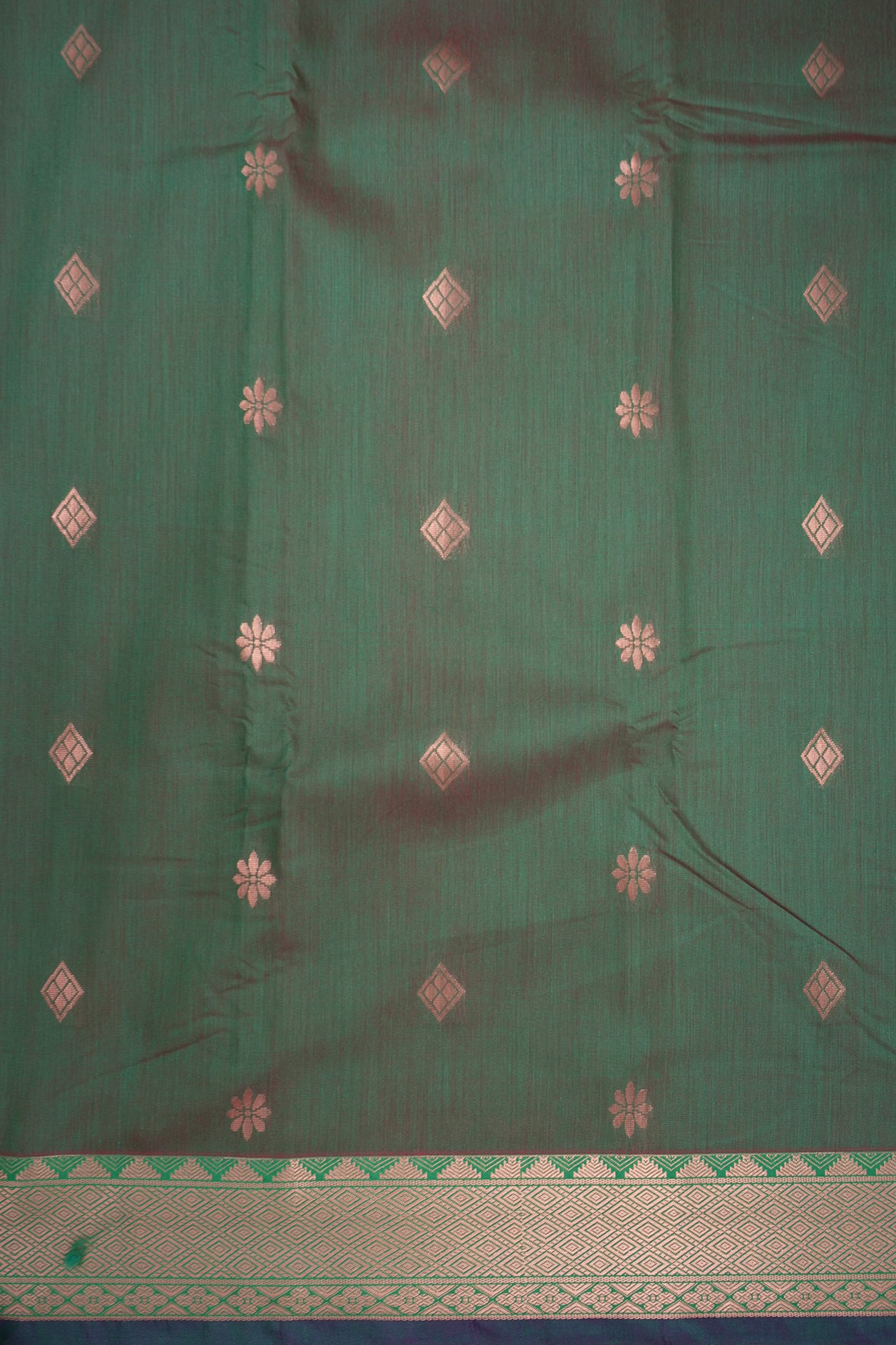 Mayil Kann Zari Border with Floral Motifs Olive Green Apoorva Semi Silk Saree