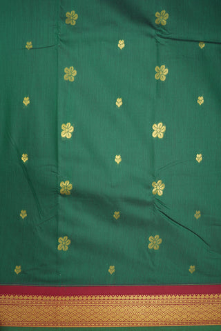 Contrast Zari Border With Floral Buttas Emerald Green Apoorva Semi Silk Saree