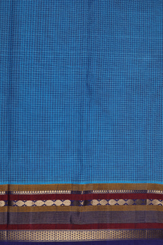 Arai Madam Border With Small Checks Ramar Blue Gadwal Cotton Saree