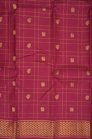 Peacock Paisley Zari Checked Rust Red Kanchipuram Silk Saree