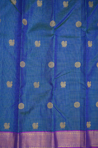 Arai Madam Zari Border Peacock Blue Kanchipuram Silk Saree