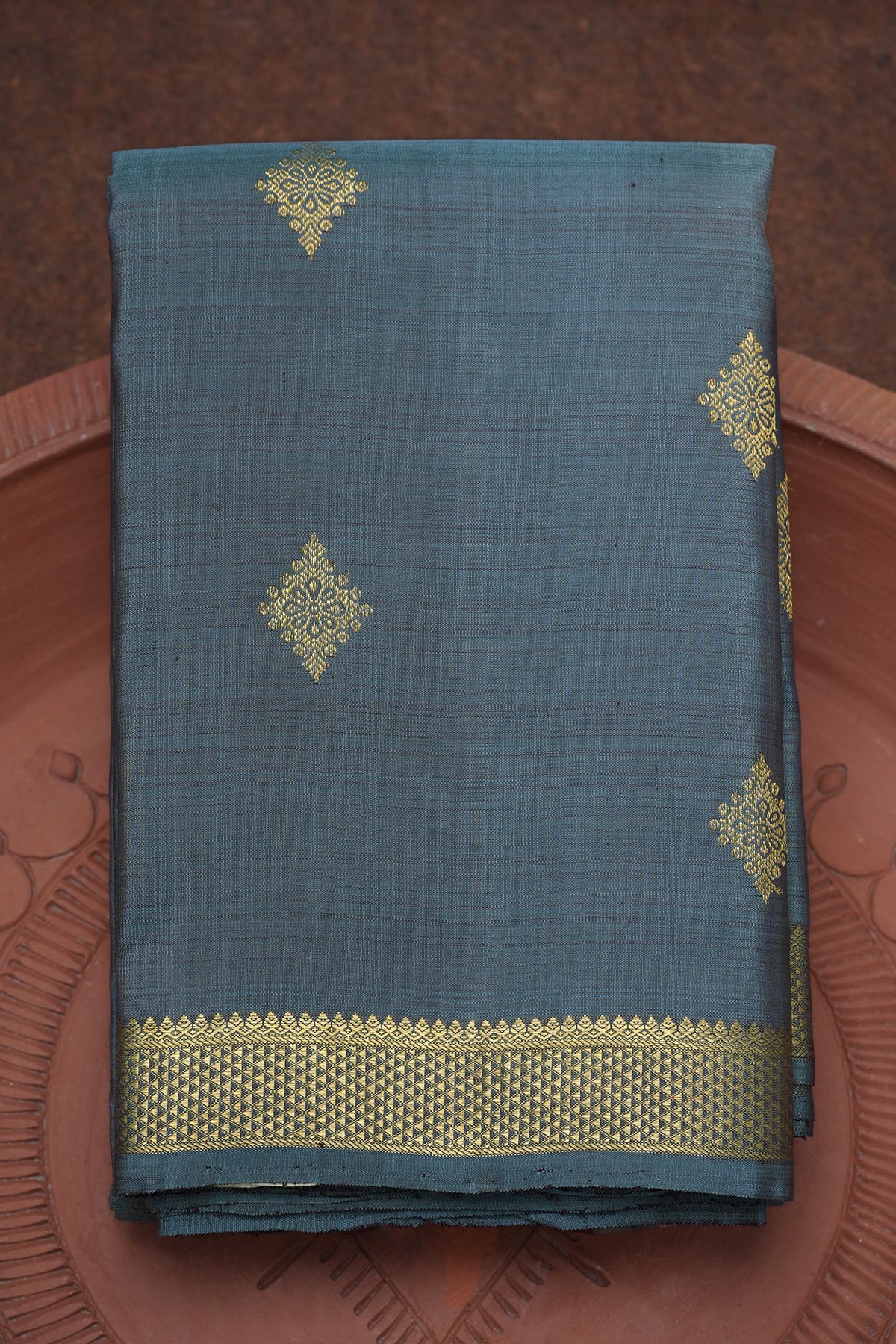 Arai Madam Zari Border Pigeon Blue Kanchipuram Handloom Silk Saree