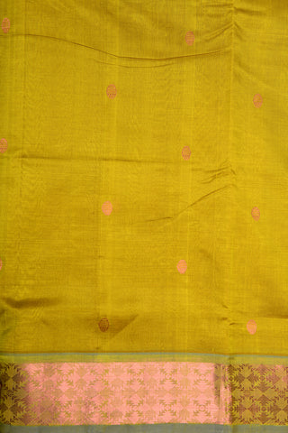 Arrow Copper Zari Border In Dots Butta Mustard Yellow Silk Cotton Saree