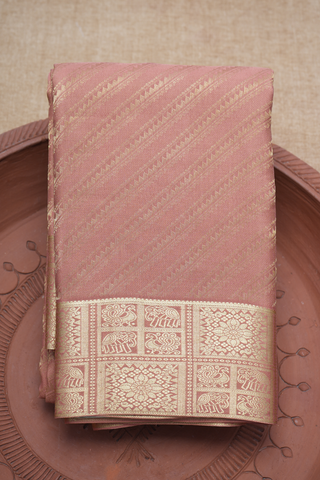 Allover Stripes Design Rose Beige Mysore Silk Saree