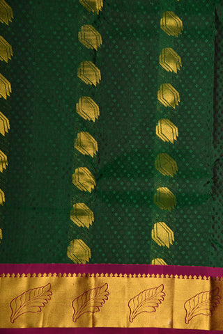 Leaf Design Border With Self Jacquard And Zari Butta Forest Green Kanchipuram Silk Saree