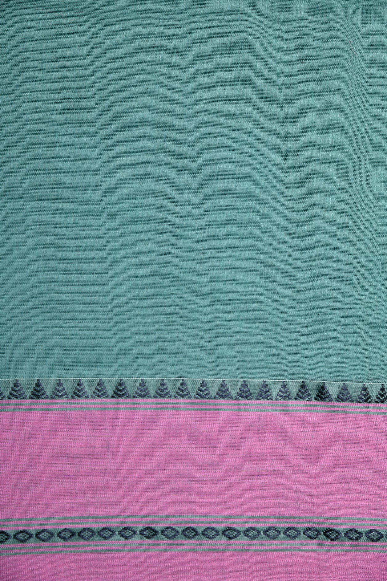 Temple Border Teal Green Bengal Cotton Saree