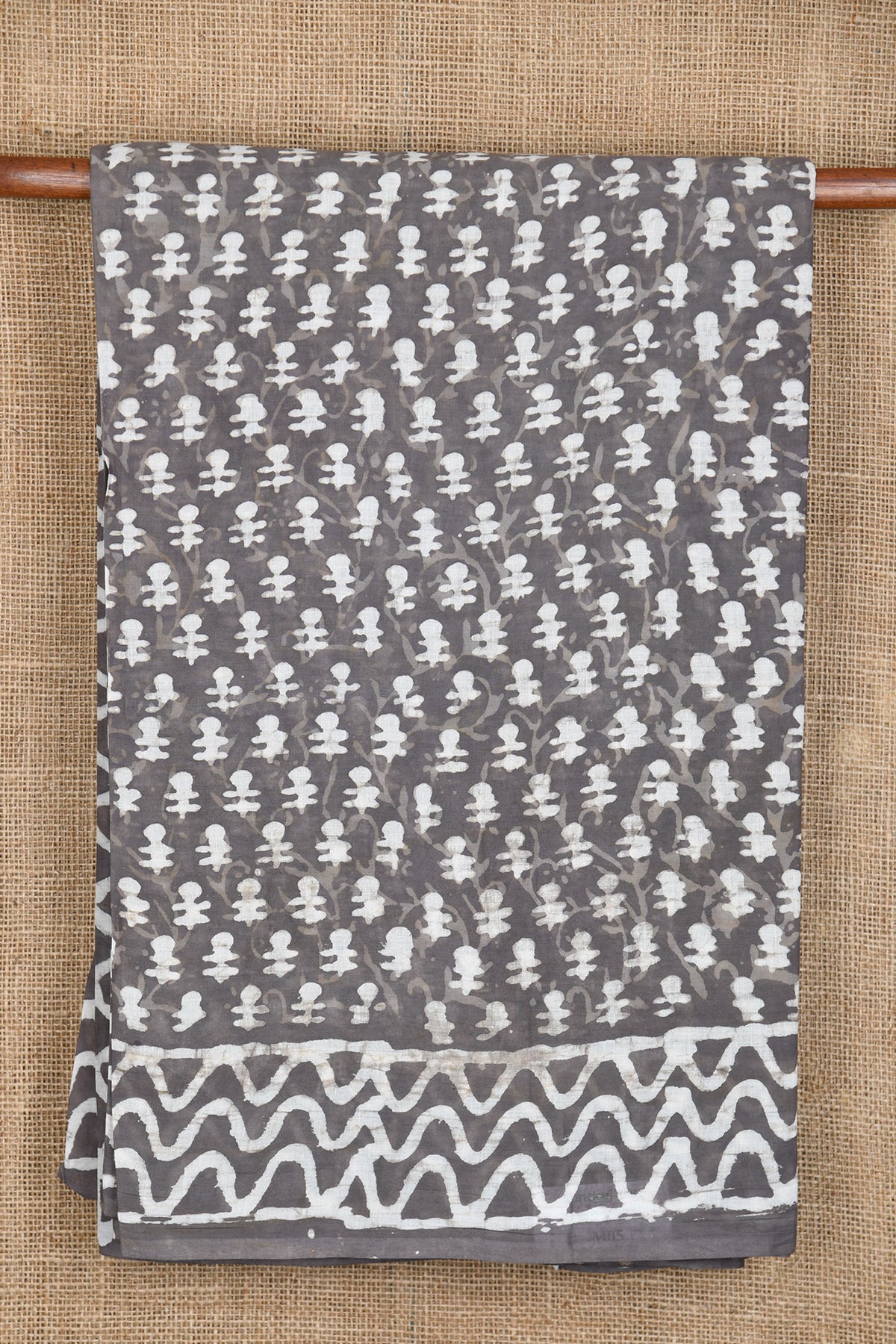 Bagru Printed Taupe Grey Hyderabad Cotton Saree