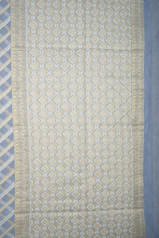 Diagonal Pattern Powder Blue Banaras Cotton Saree