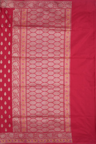 Zari Buttas With Floral Border Red Banarasi Silk Saree