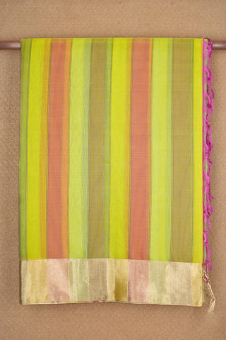 Ikat Pallu With Band Stripes Yellow Organza Saree