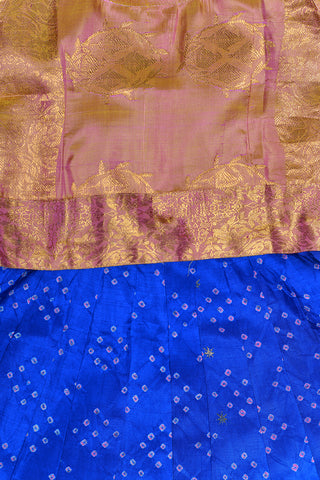 Bandhani Design Caramel Yellow And Blue Pavadai Sattai
