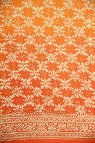 Bandhani Work And Geometric Pattern Orange Banaras Georgette Saree