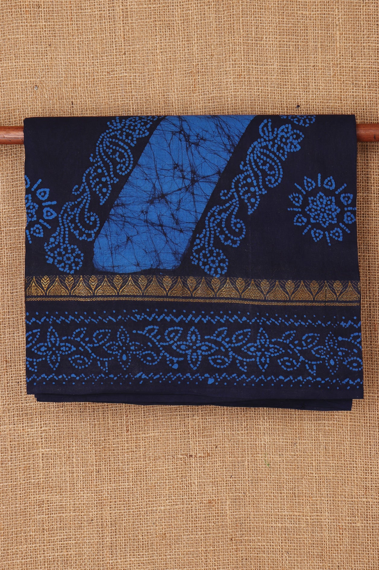 Batik Work Blue Sungudi Cotton Saree
