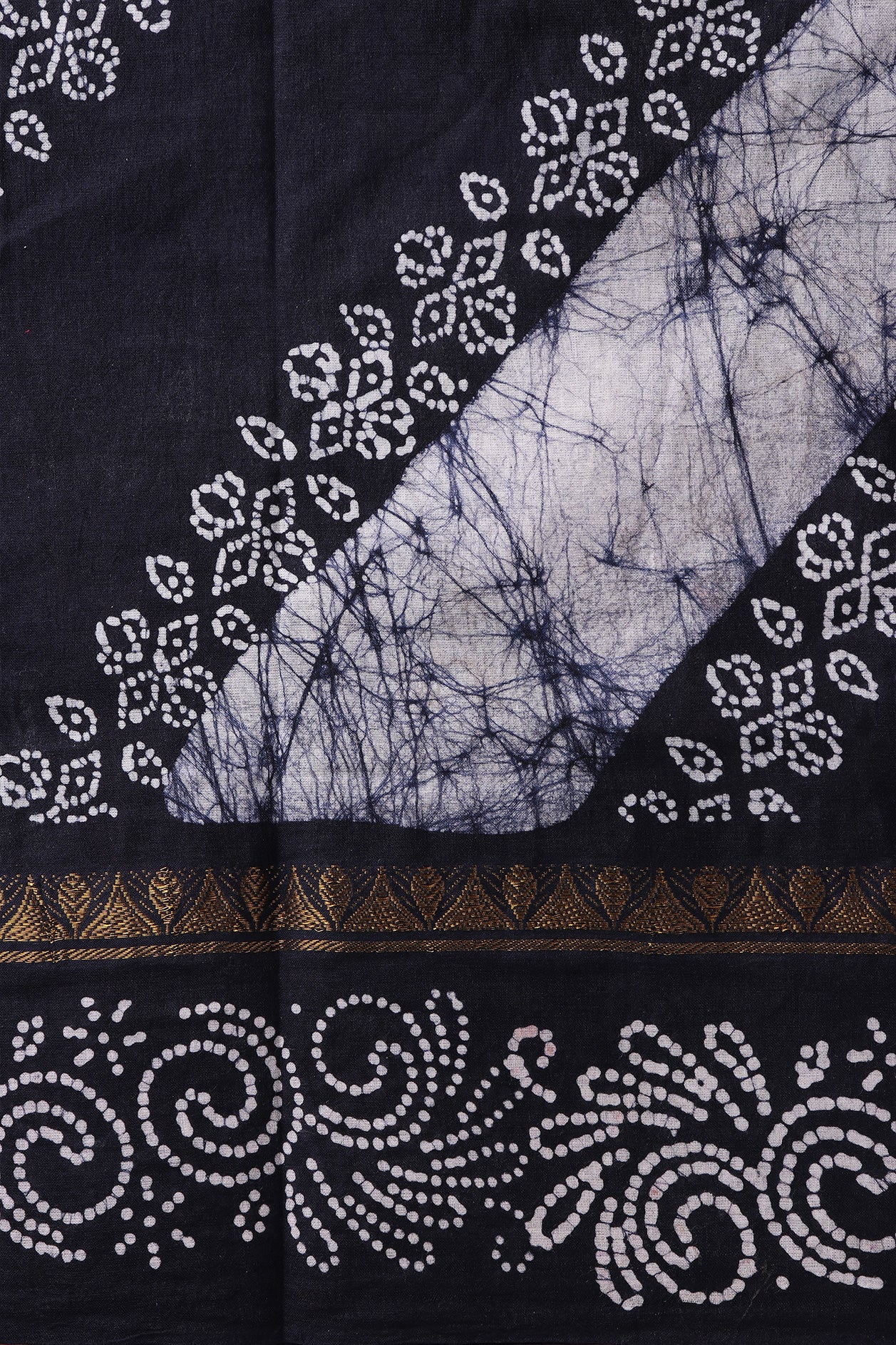 Batik Work Indigo Blue Sungudi Cotton Saree
