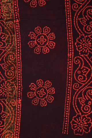 Batik Work With Dark Coffee Brown Sungudi Cotton Saree