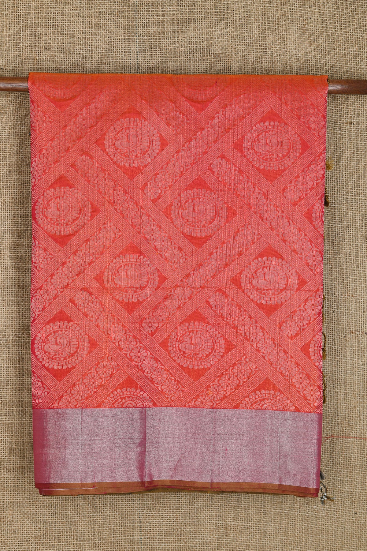 Bavanchi Border In Peacock Design Apple Red Soft Silk Saree