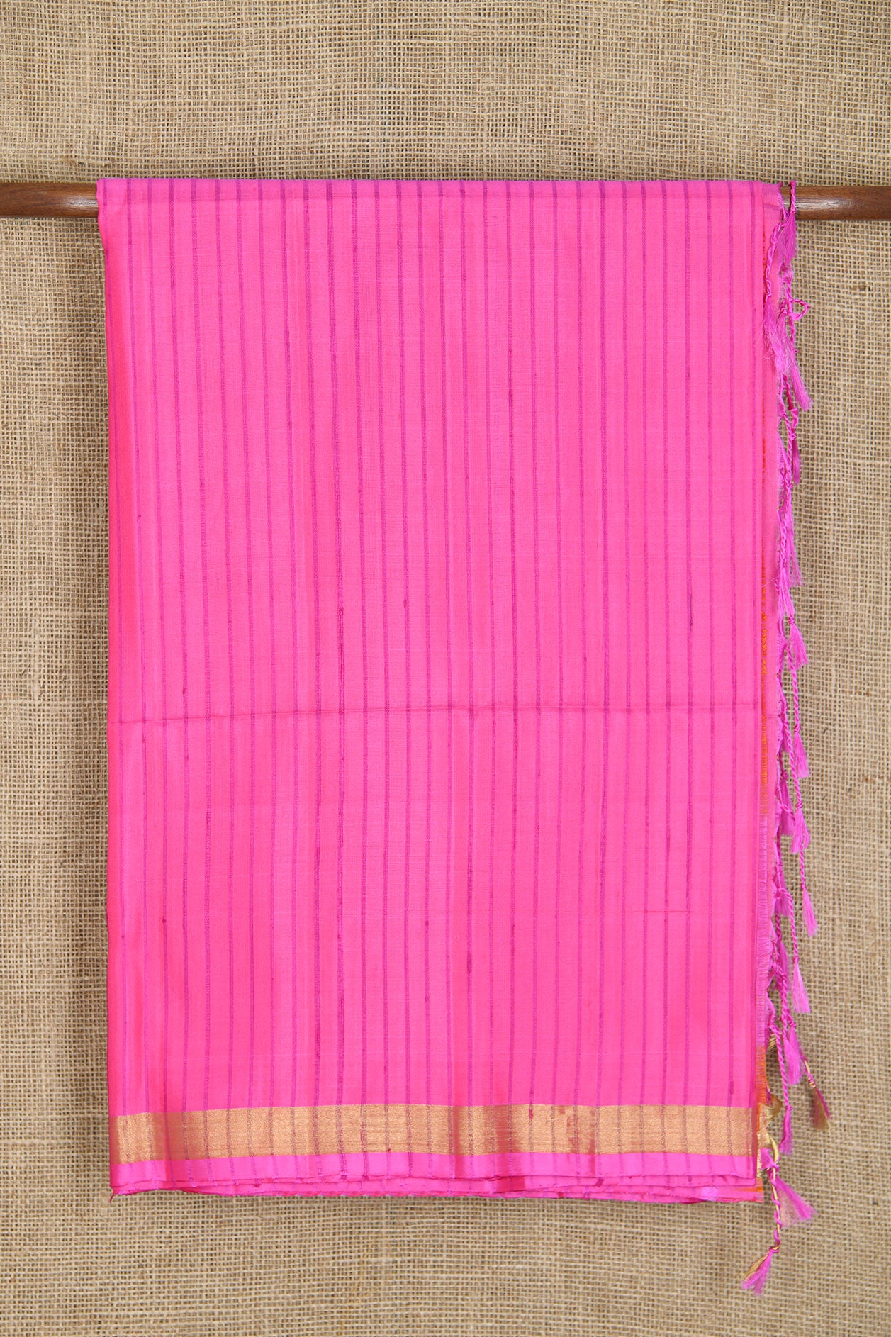 Bavanchi Border In Self Stripes Hot Pink Soft Silk Saree
