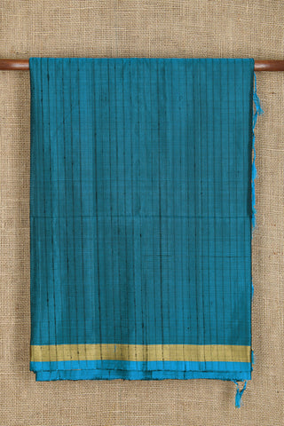 Bavanchi Border In Self Stripes Peacock Blue Soft Silk Saree