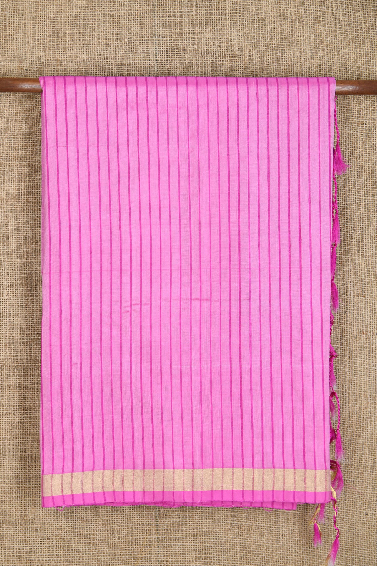 Bavanchi Border In Stripes Rose Pink Soft Silk Saree