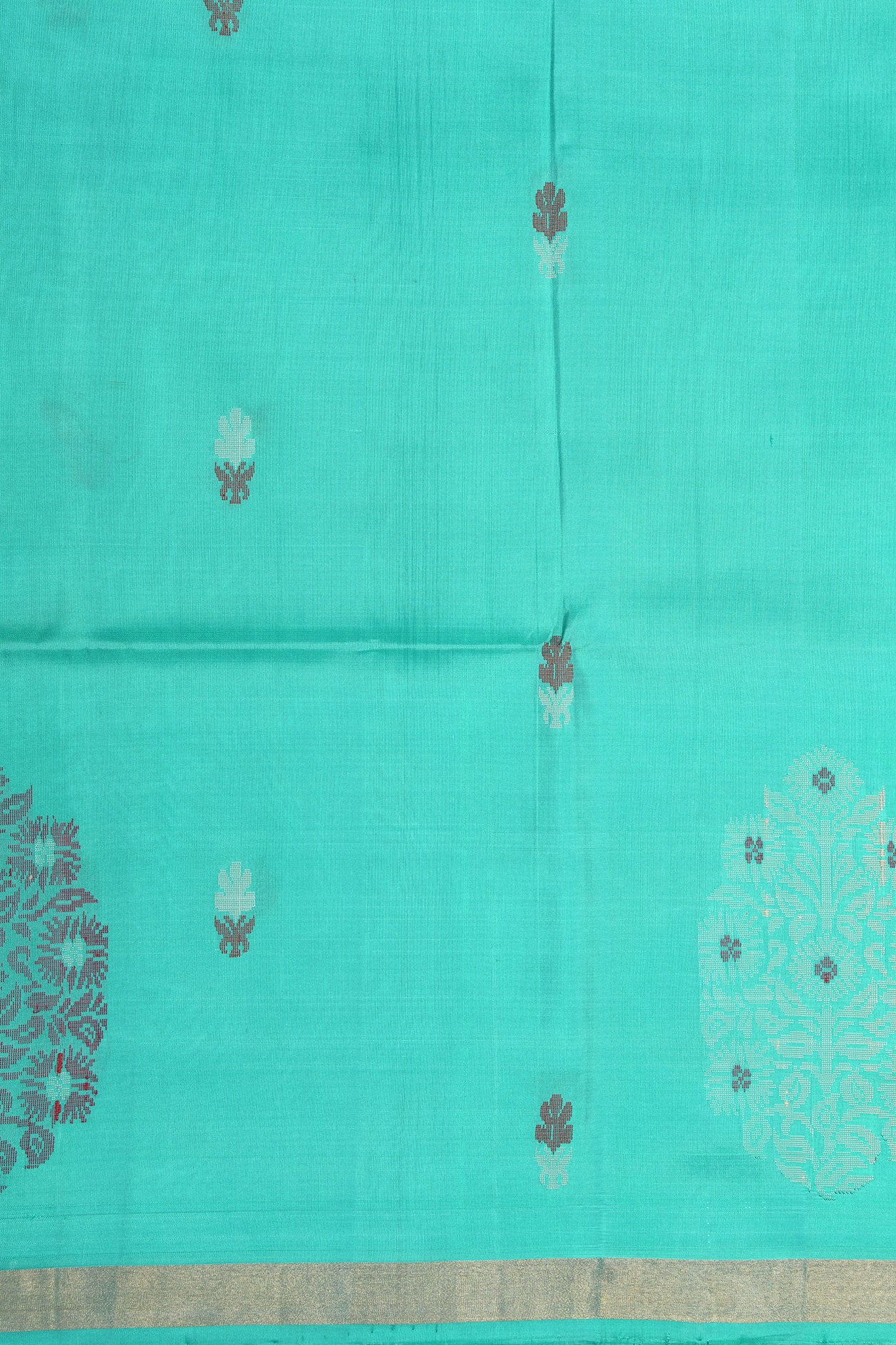 Bavanchi Border In Thread Work Floral Design Turquoise Blue Soft Silk Saree