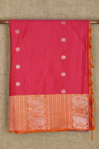 Paisley Border In Zari Dots Rani Pink Soft Silk Saree