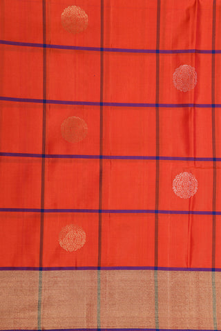 Bavanchi Border With Checks And Butta Bright Orange Soft Silk Saree