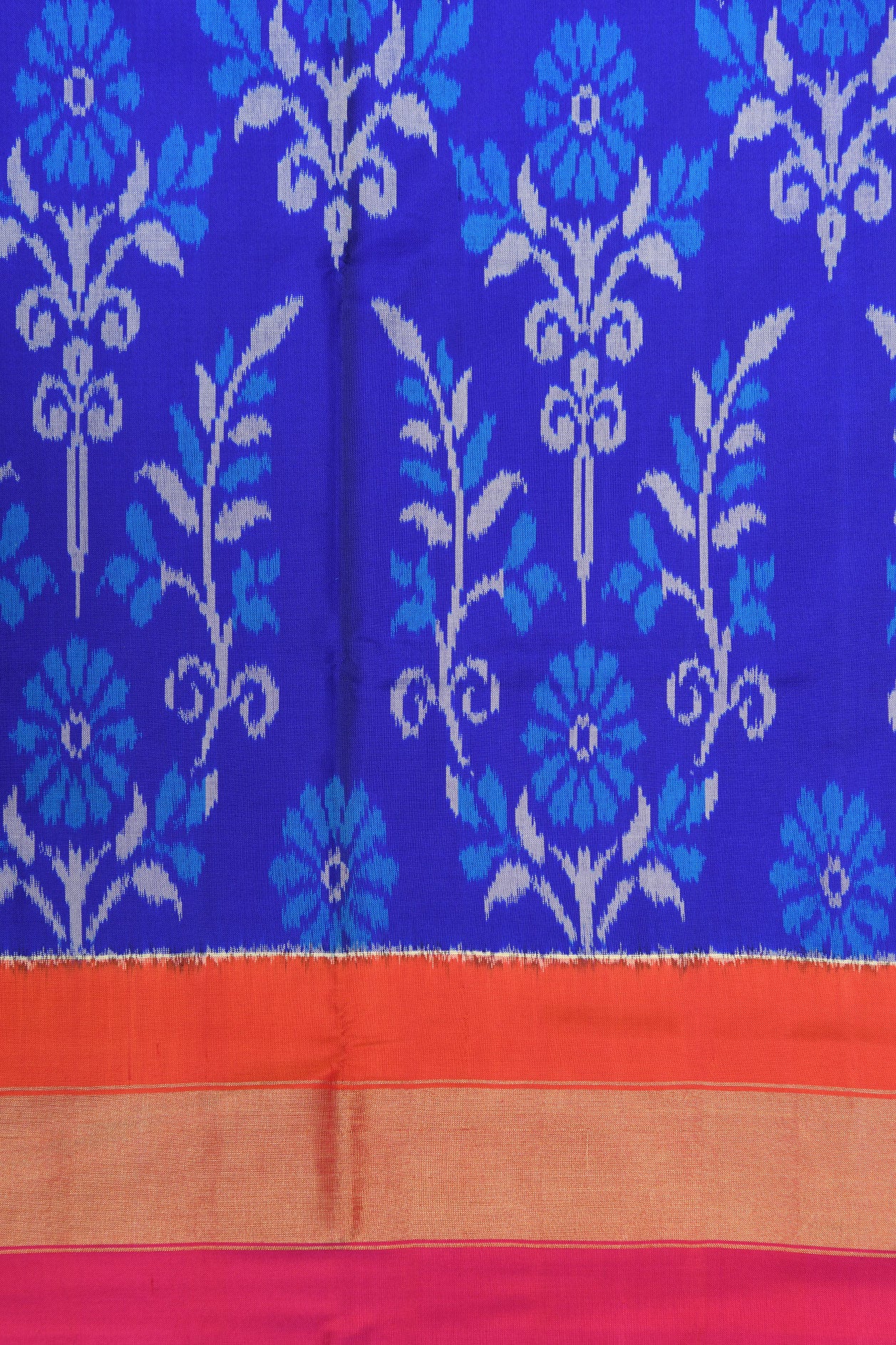 Bavanchi Border With Floral Design Azure Blue Pochampally Silk Saree