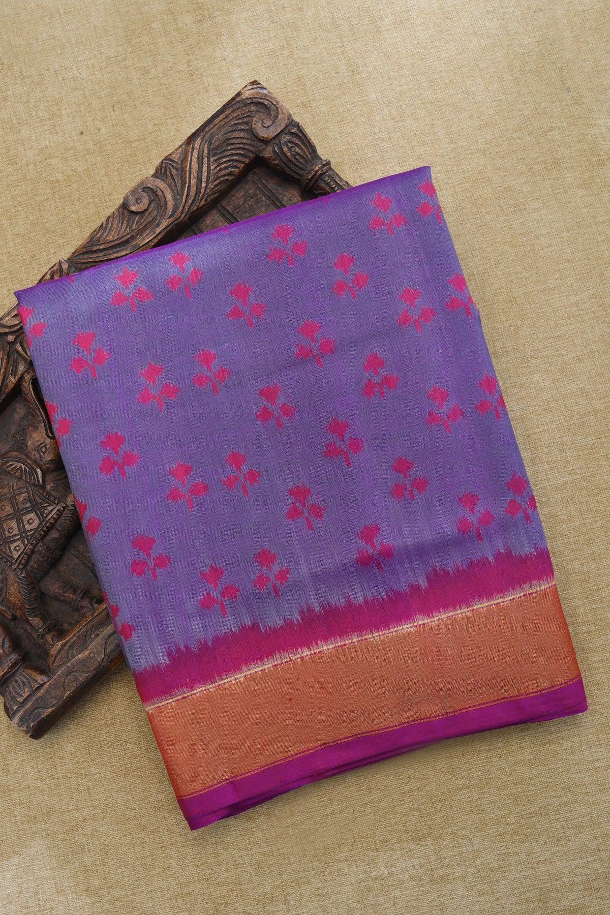 Bavanchi Border With Floral Design Purple Patola Silk Saree