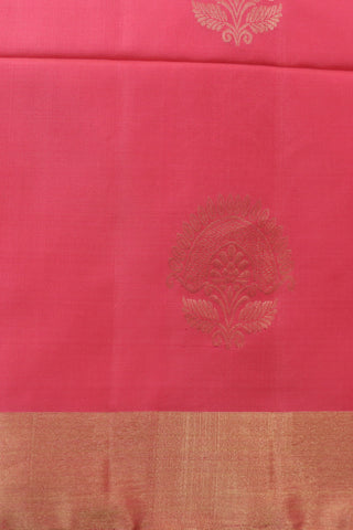 Bavanchi Border With Floral Zari Buttas Pink Soft Silk Saree