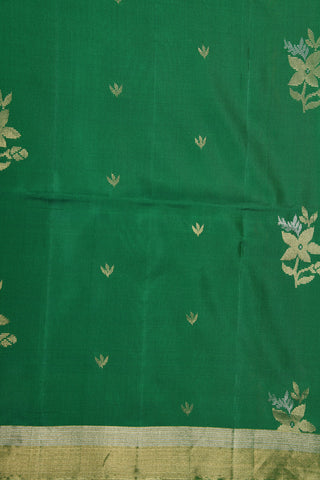 Bavanchi Border With Flower Motif Leaf Green Soft Silk Saree