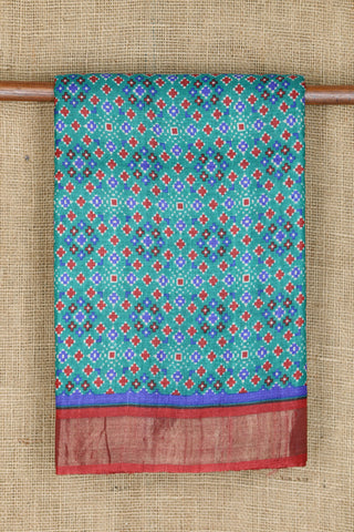 Bavanchi Border With Geometric Pattern Digital Printed Teal Green Tussar Silk Saree